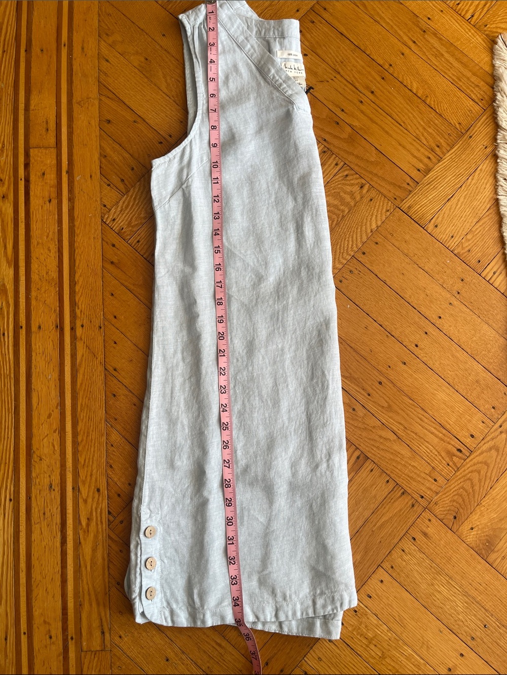 Nicole Miller 100% Linen -L- Light Blue Sleeveless V-Neck Linen Dress/Tunic - Picture 10 of 11